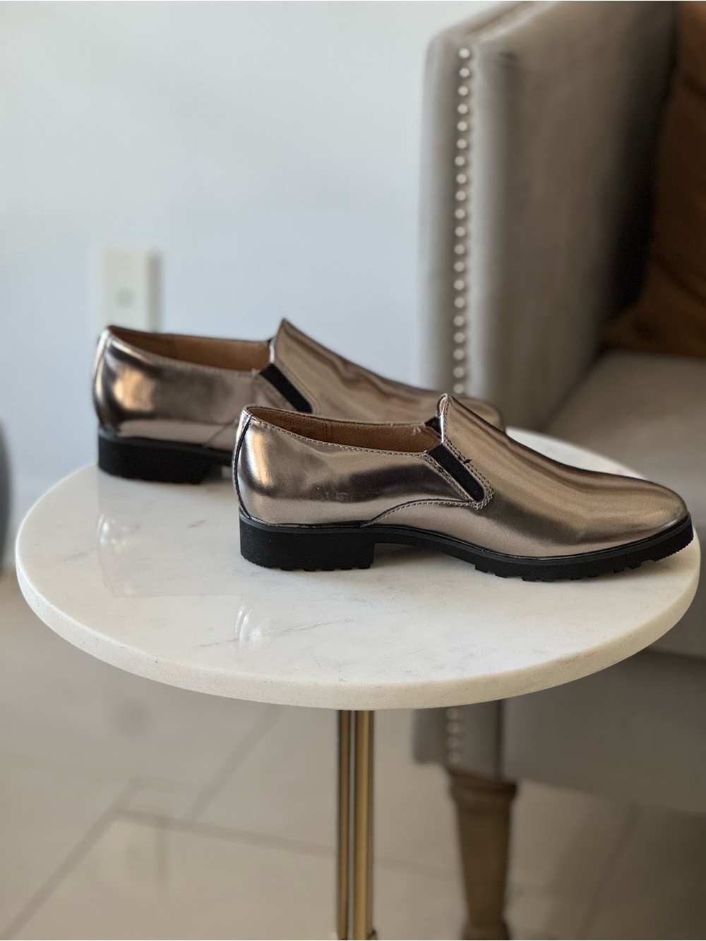 New Naturalizer Geraldine Pewter Leather Slip On Sz 8m Loafers quiet-luxury